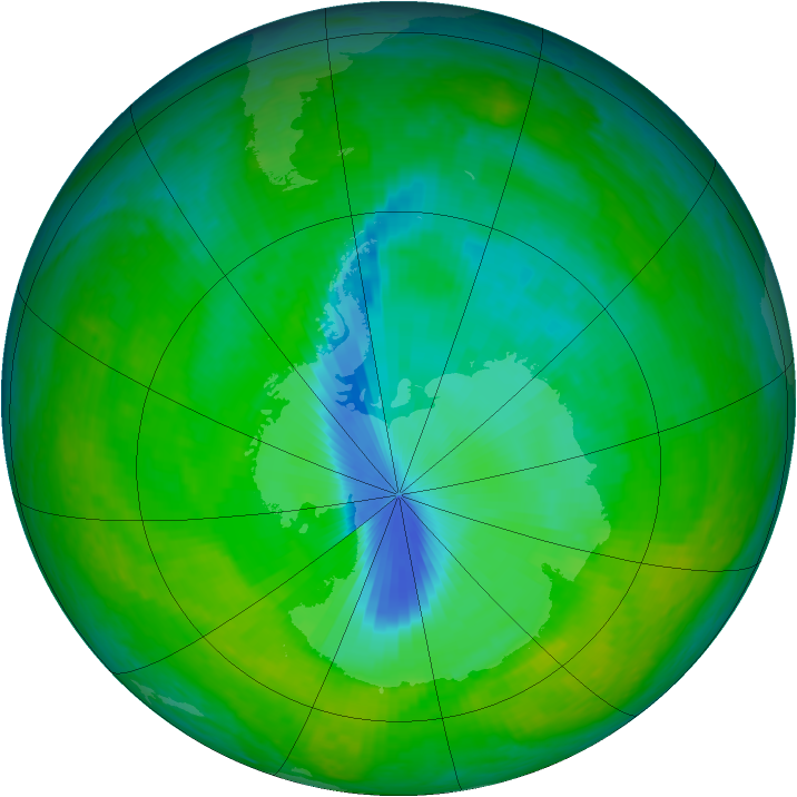 Antarctic ozone map for 04 December 2003